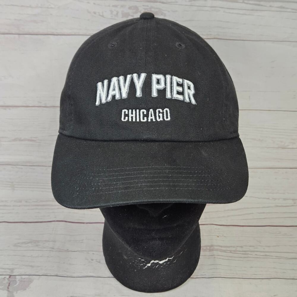 Navy Pier Chicago Strapback Newhattan Hat Baseball Cap Men's Adjustable Black